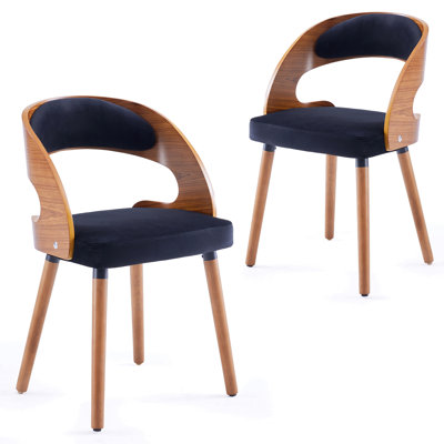 Wood Dining Chairs, Set Of 2 Modern Upholstered Dining Chairs With Curved Backrest For Kitchen, Dining Room, Living Room