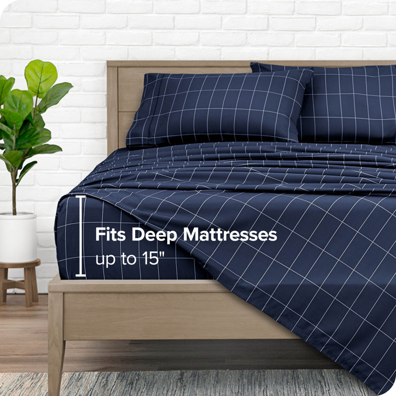 Split King Midnight Plaid Deep Pocket Microfiber Sheet Set
