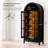 Modern Arched Black Display Cabinet With Glass Doors, Led Lighting, And Storage Drawer