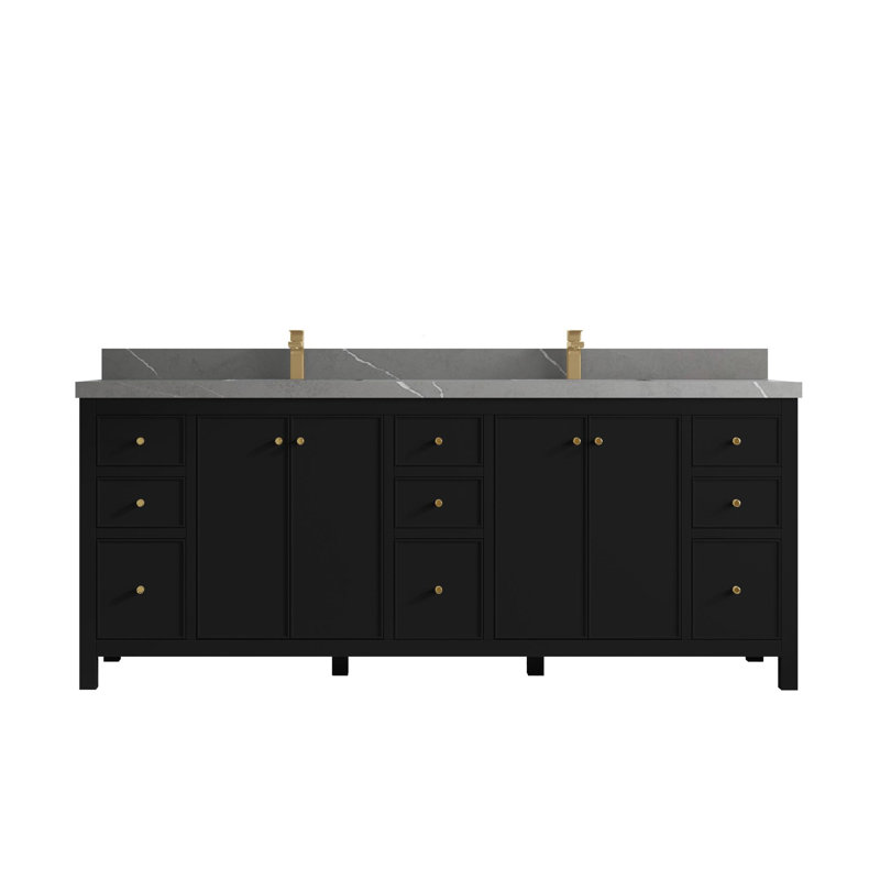 Meuble-lavabo double 84 po avec plateau Chicago, Gris Piatra