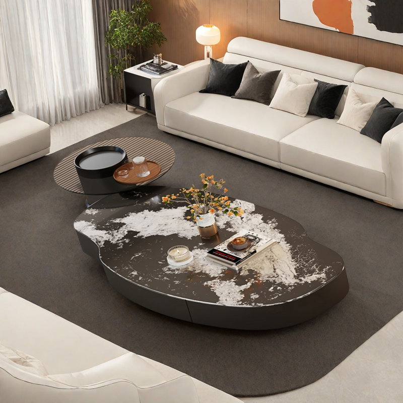 Ensemble de tables basses Modern, H 13 po x L 39,4 po x l 19,7 po, Multi-couleur, Noir