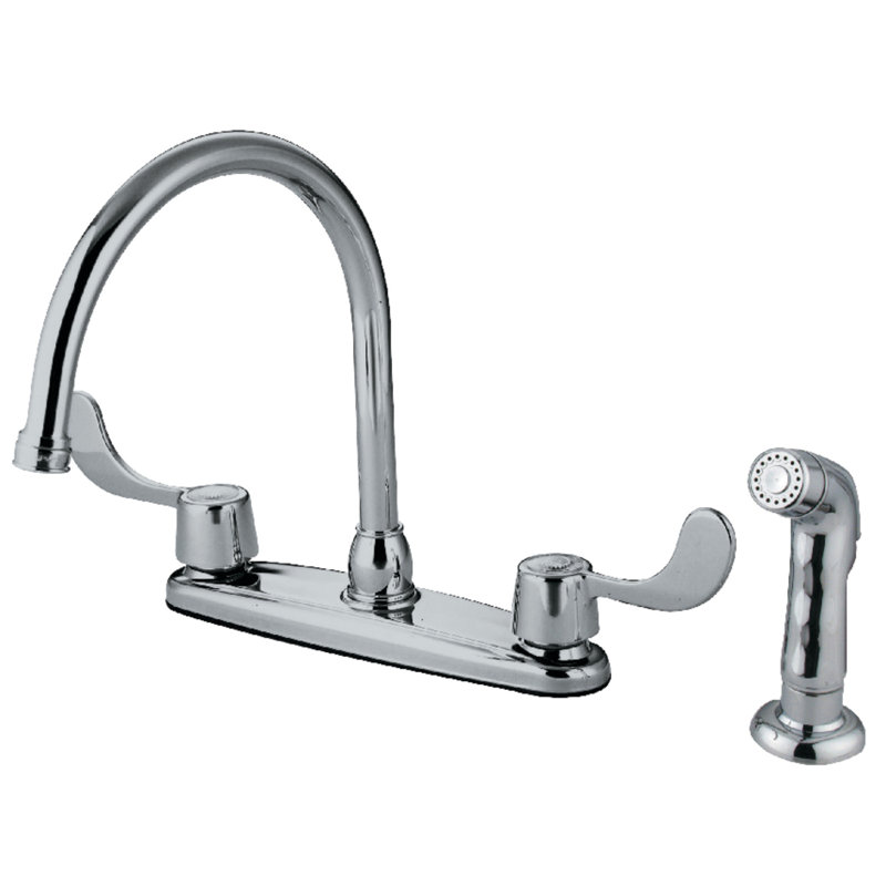 Kingston Brass Vista Two-Handle 8" Centerset Kitchen Faucet, Without Side Spray, Polished Chrome/White