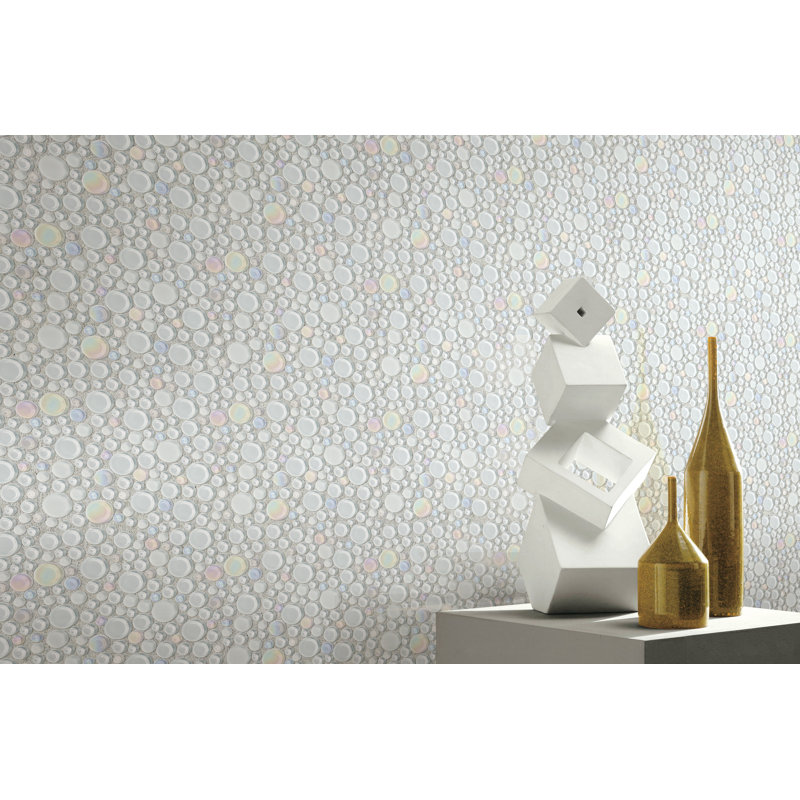 Bubble Glass Random Mosaic Wall Tile, Mist