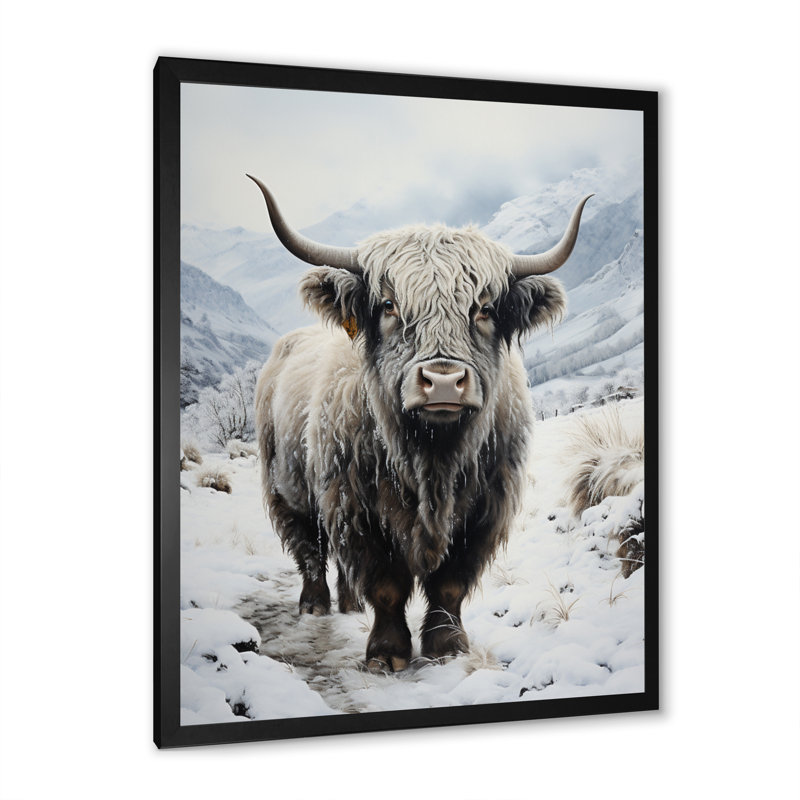 Portrait de yaks gris et blanc II, reproduction sur toile, H 44 po x l 34 po x P 1,5 po, Noir