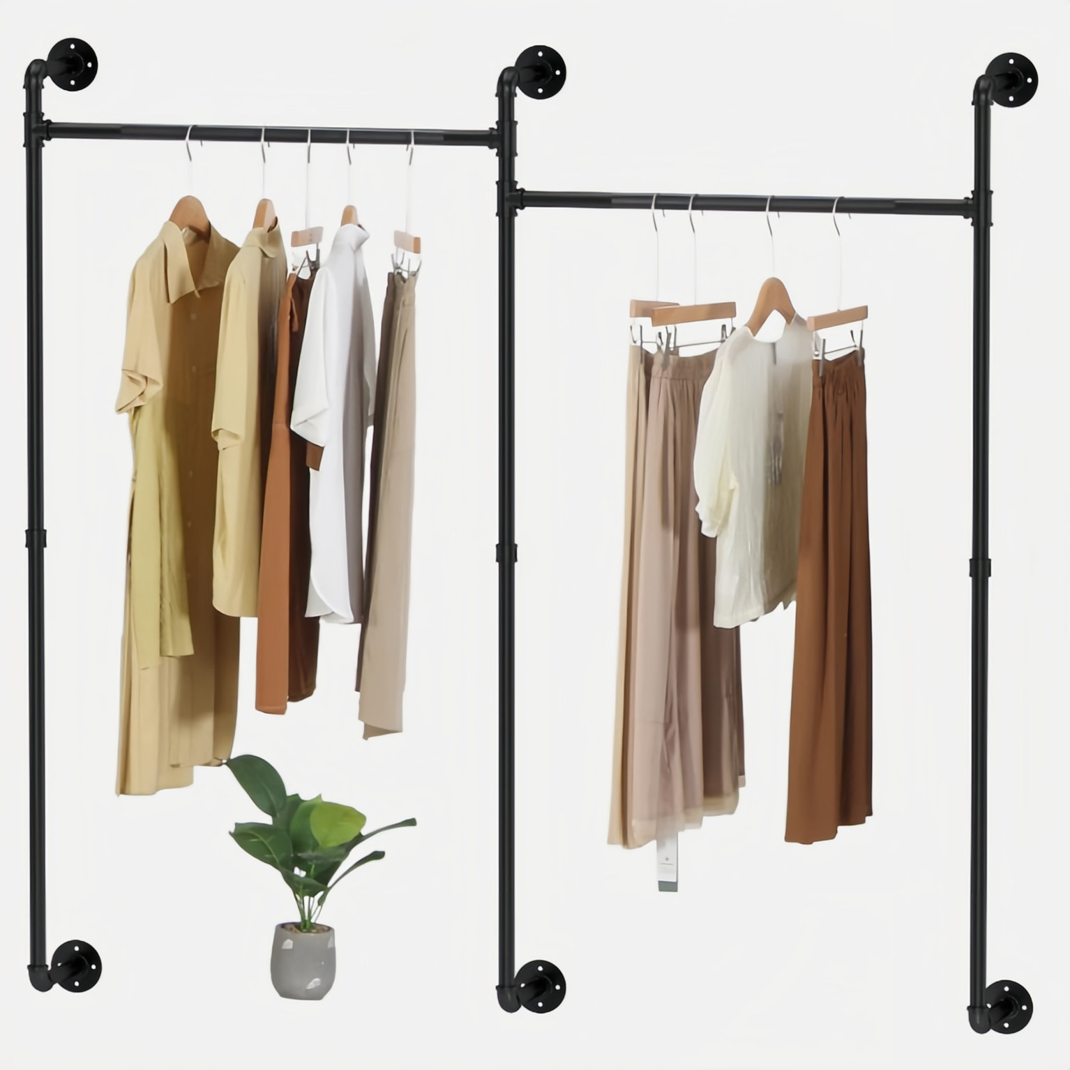 17 Stories Industrial Pipe Clothing Racks With Double Bar, Industrial ...