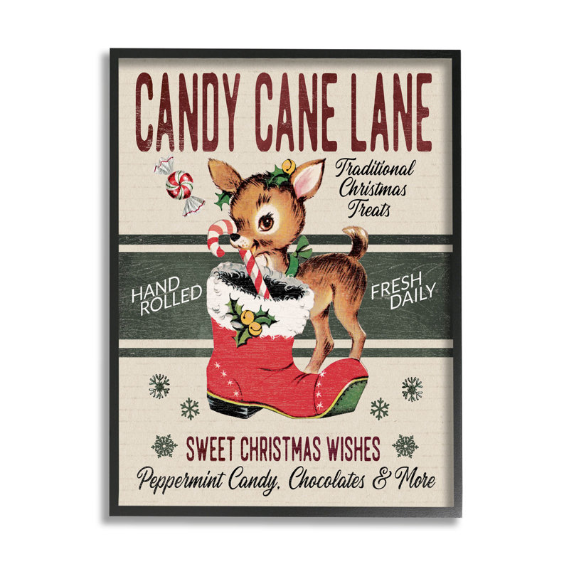 Candy Cane Lane Vintage at-198, Giclée encadrée noir minuit, H 14 po x l 11 po x P 1,5 po