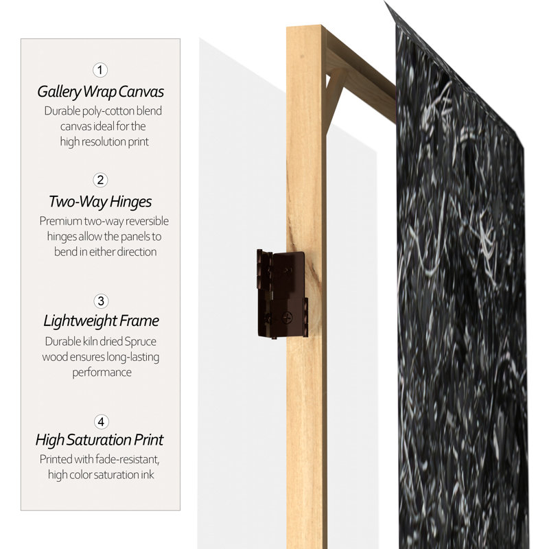 Buddha Art Canvas Folding Room Divider, Black/White