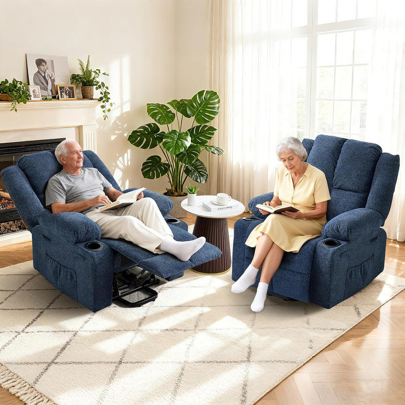 Oversized Power Lift Recliner Chair with Massage & Heat, 135° Adjustable Electric Chair for Elderly, Blue Linen Blend