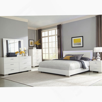 Ensemble de chambre avec grand lit 5 pièces blanc brillant