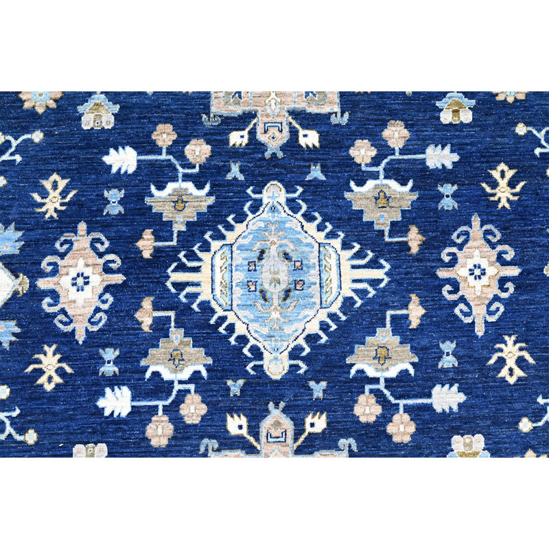 Hand Knotted Wool Area Rug in Blue