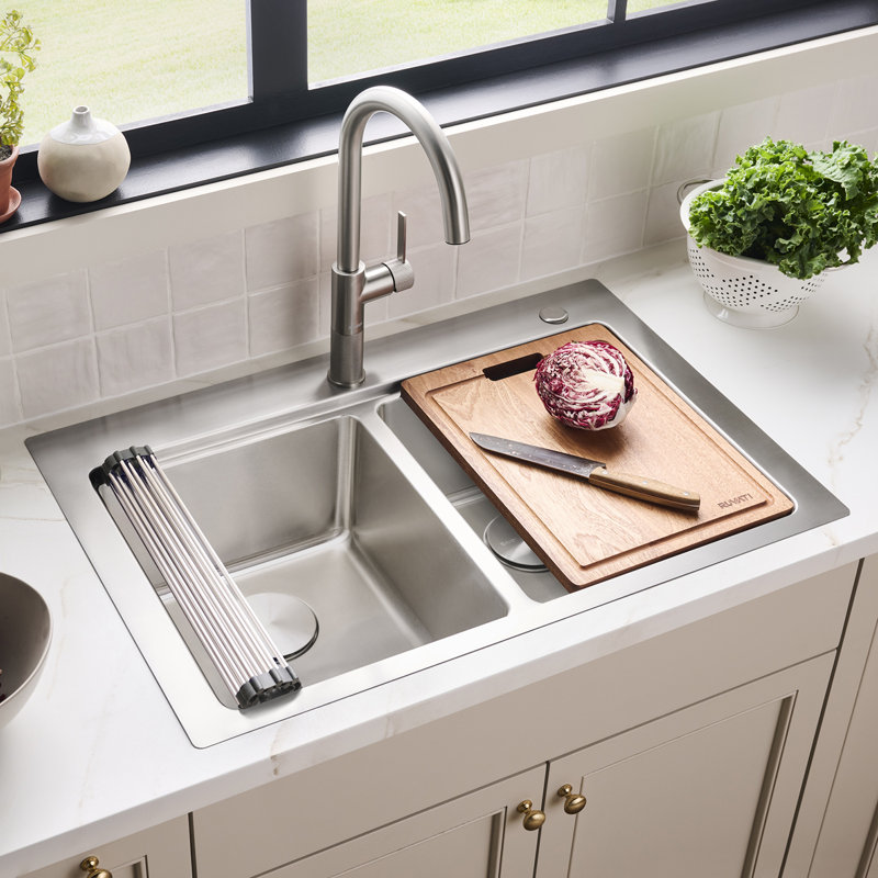 Ruvati 33-inch Drop In Topmount 50/50 Double Bowl Workstation 16 Gauge Stainless Steel Kitchen Sink - RVM5232