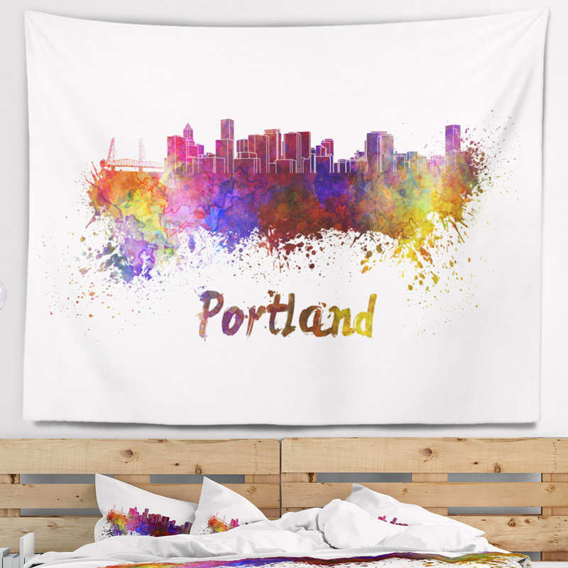 Tapisserie de skyline de portland Cityscape, H 32 po x l 39 po