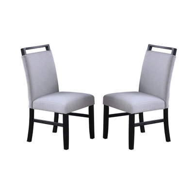 Contemporary Style 2Pc Dining Chairs W Wooden Handle Upper Back Rest Charcoal Wooden Legs Soft Fabric Upholstered Chair