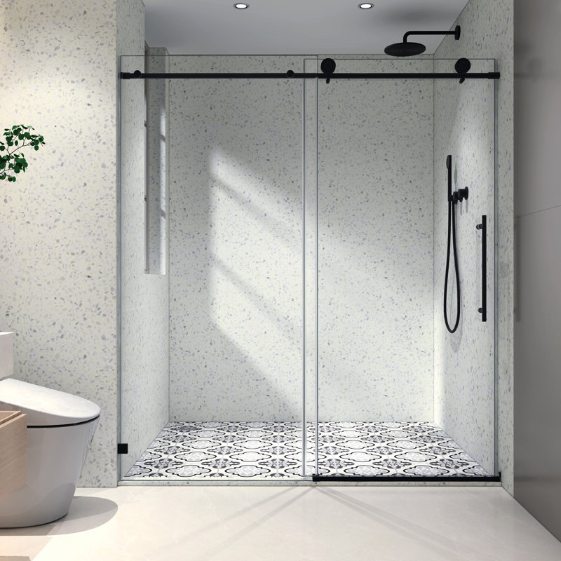 Shower Door With 76'' Height And Matte Black Finish For 44'' To 48.8'' Space Membrane