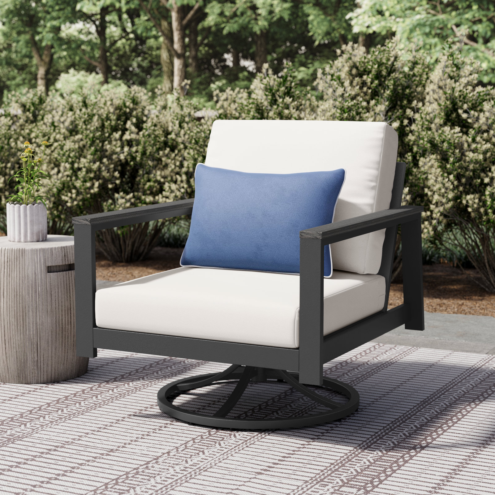 Townsend Outdoor Rocking Metal Chair with Cushions, Black, Canvas White Sunbrella® Canvas, Yes