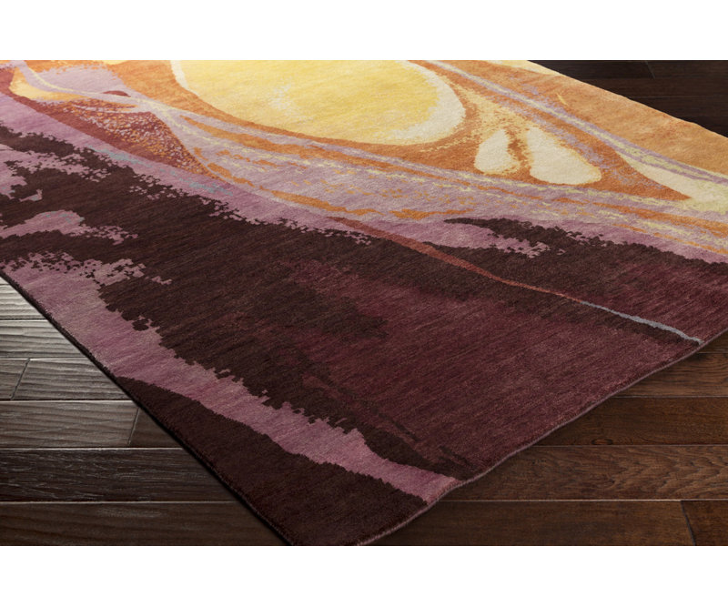 Bender Wool Abstract Area Rug in Gold/Burgundy, Rectangle 6' x 9'