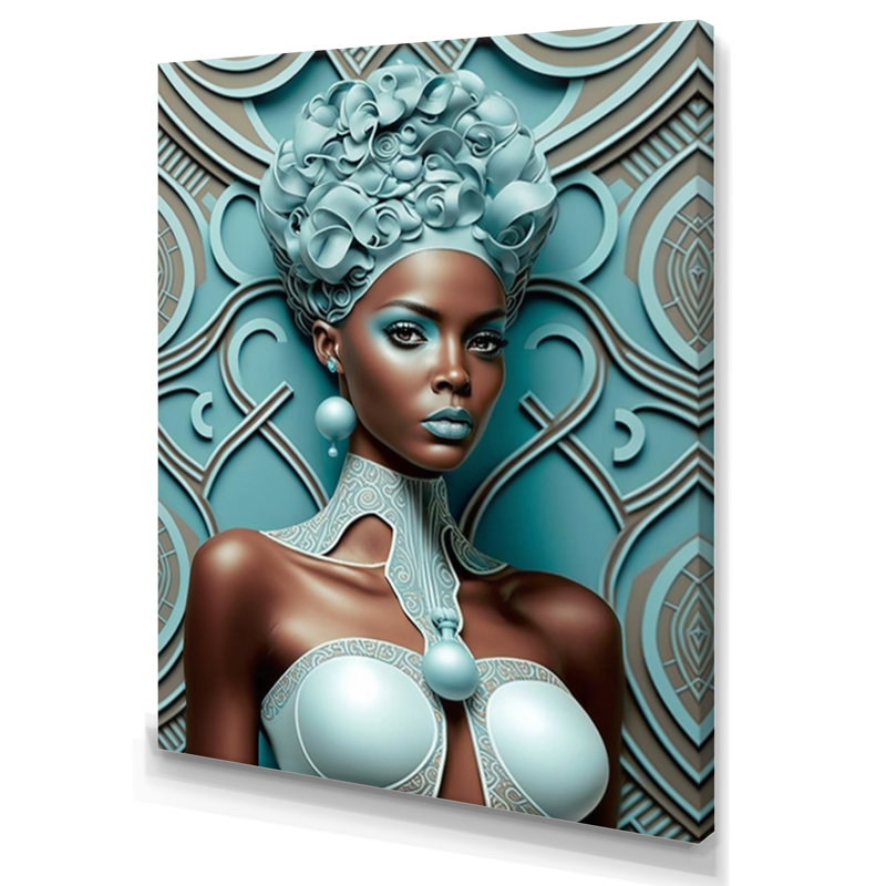 " Gorgeous African Queen In Retro Colors I ", 44" H x 34" W x 1.5" D, Wrapped Canvas
