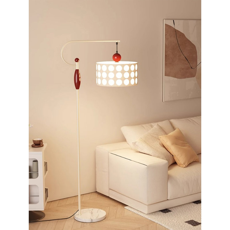 Lampe sur pied en tissu et marbre de style médiéval, Beige, Beige