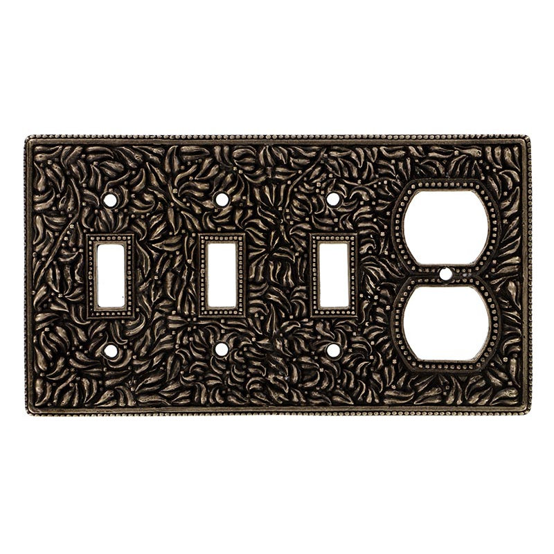 San Michele 4-Gang Duplex Outlet / Toggle Light Switch Combination Wall Plate, Antique Brass