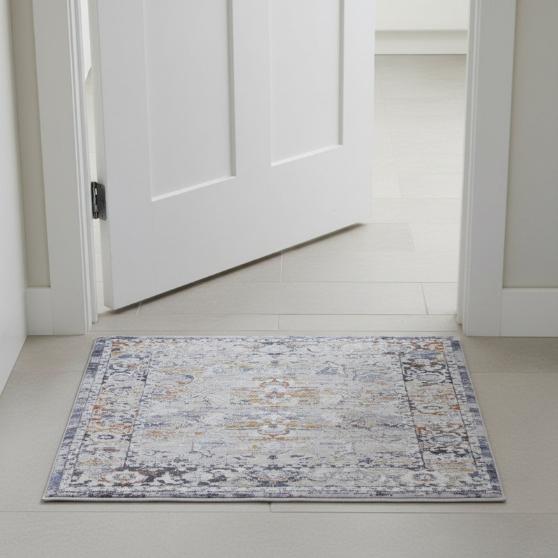 PAYAS Collection Ivory / Grey Traditional Doormat Rug, Rectangle 2' x 3'