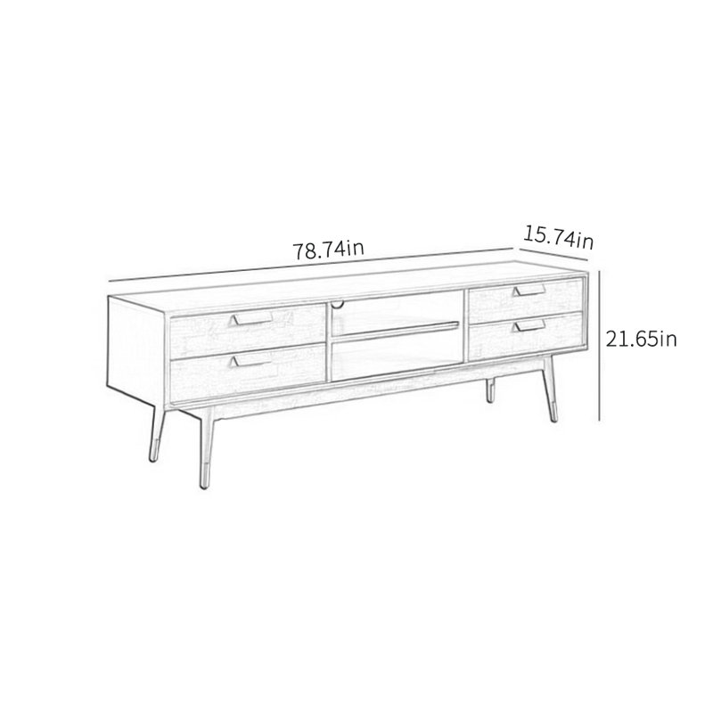 Meuble télé simple en bois massif de style japonais, 78.74''