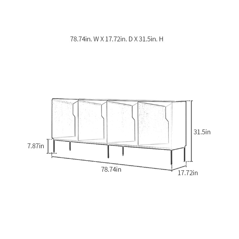 Simplicity Retro Solid Wood Sideboard Cabinet, Black