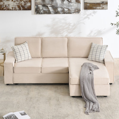 Canapé d'angle modulaire en forme de L, canapé profond de style nuage, canapé moderne en velours côtelé beige avec méridienne convertible, canapé-lit confortable pour salon ou bureau
