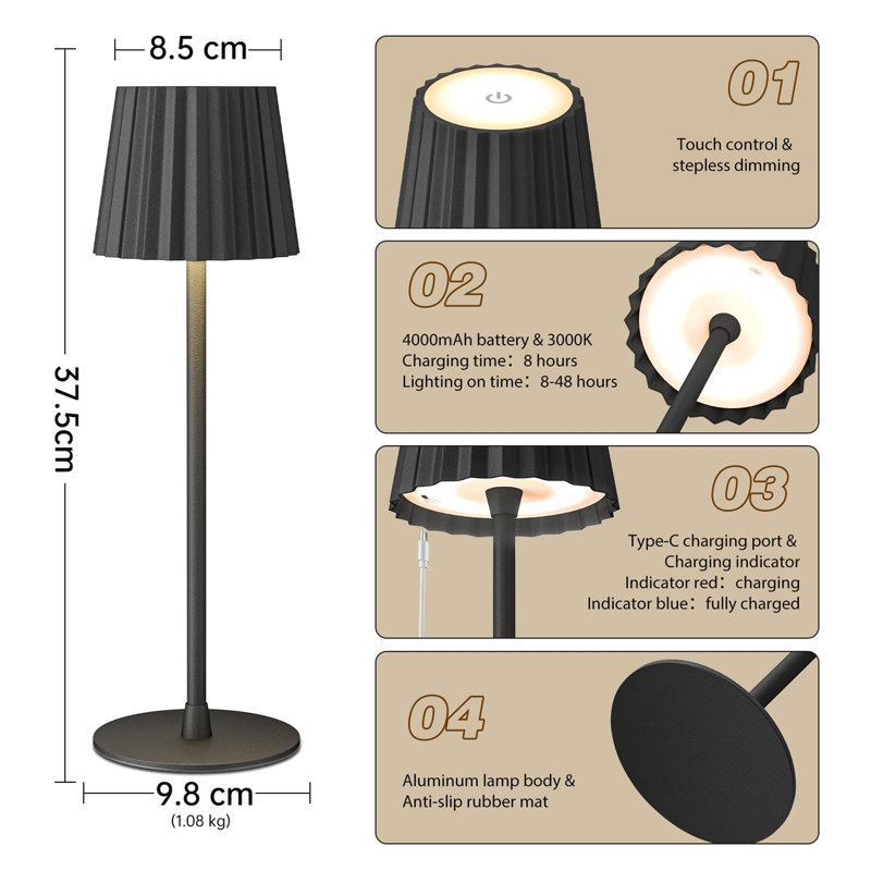 URBNLIVING Metal Table Lamp, Black