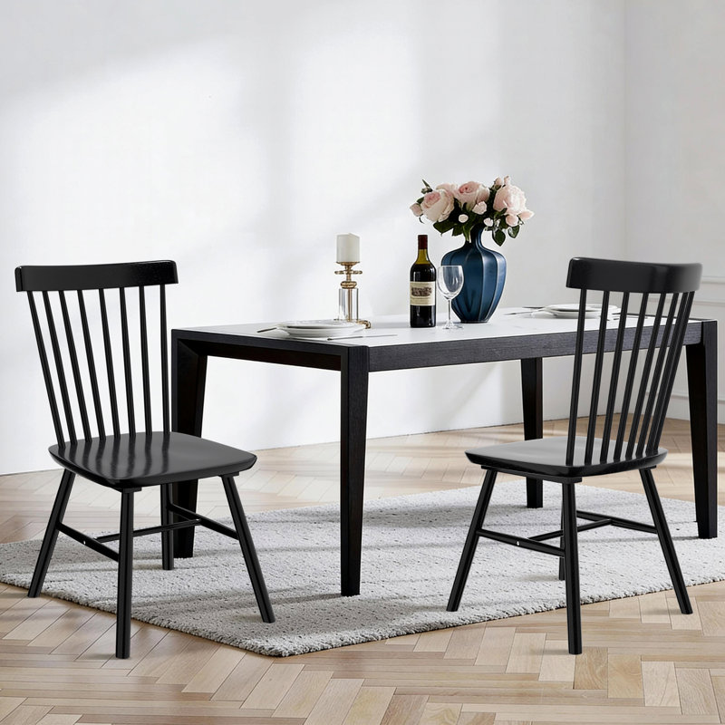 Ensemble de 2 chaises de salle à manger Windsor, 2, Noir