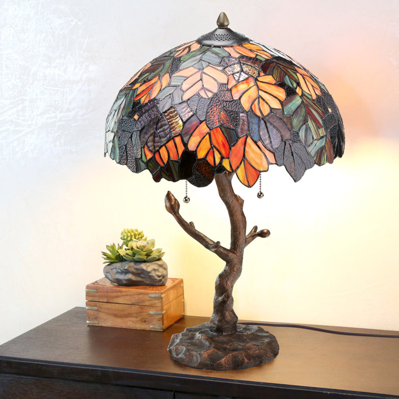 24.5"H Dowson Stained Glass Marvel Maple Table Lamp with Tree Trunk Base