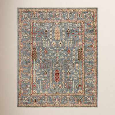 Brandonville Blue Gold Hand-Knotted Oriental Rug
