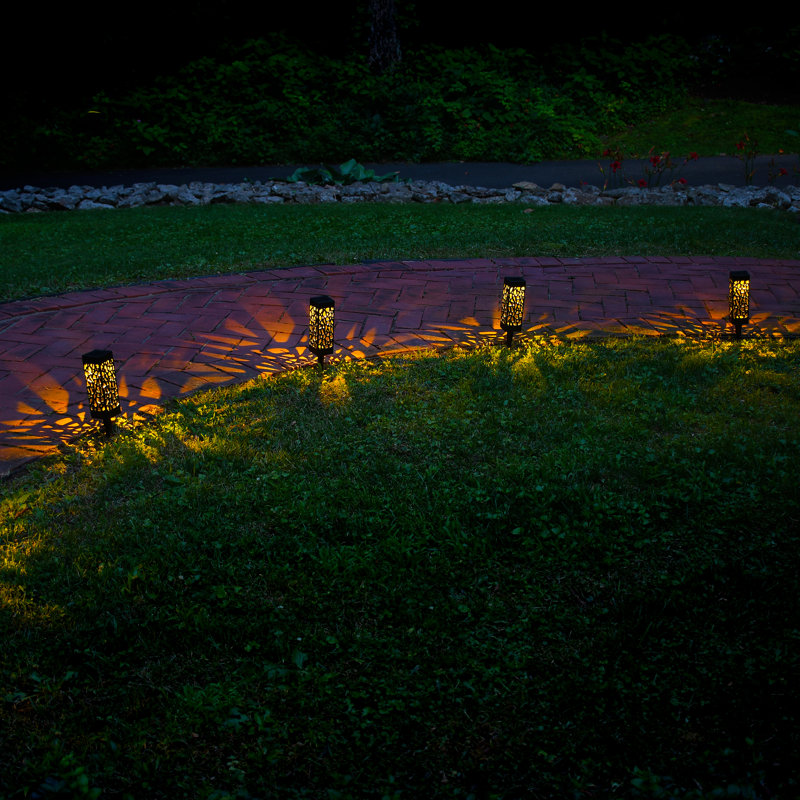 Black Solar Powered LED Pathway and Tabletop Lights Set of 4