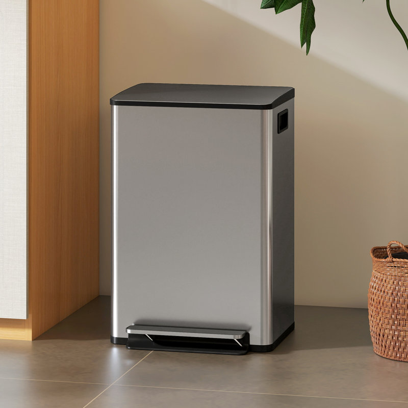 Poubelle avec couvercle à fermeture en douceur 13,2 gal, argent