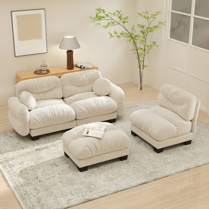 Canapé d'angle modulaire Cloud de 295 cm (116,1 po), canapé 3 places en forme de L en tissu chenille haut de gamme avec pouf amovible, canapé surdimensionné en peluche rembourrée pour petit salon d'appartement
