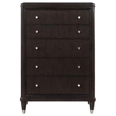 Amber Tall Dresser Chest, 5 Drawers, Metal Knobs, Tapered Legs, Brown Wood -  Benjara, BM318872