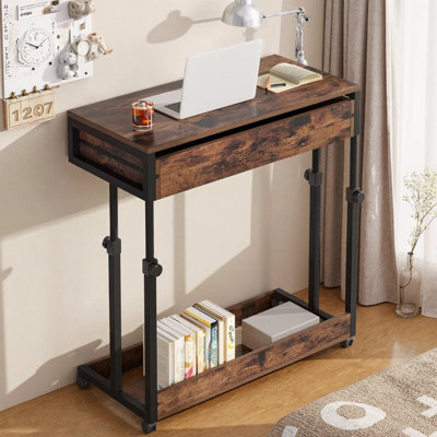 31.5" Portable Laptop Desk with Drawer & Wheels - Height Adjustable Rolling Desk for Home Office, Bed, or Couch