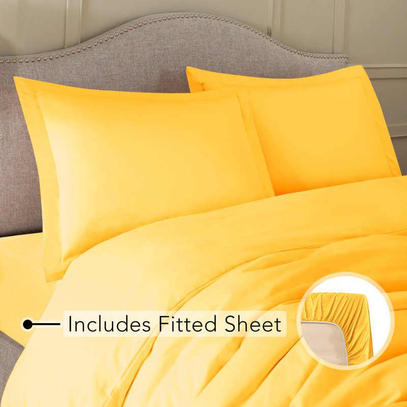 Modern & Contemporary Duvet Cover, King Duvet Cover + 3 Additional Pieces, Yellow