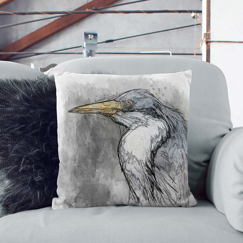 Pied Heron Cushion with Filling, 55cm H x 55cm W x 20cm D, Stone
