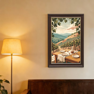 Art mural antique sur toile encadré doré pour le salon, la chambre à coucher, le bureau ou le vestibule - Décoration murale décorative avec table vigneronne