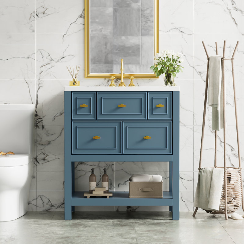 Meuble-lavabo avec lavabo et 5 tiroirs, Bleu