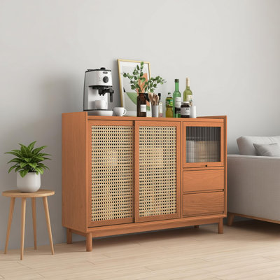 Multi-functional Solid Wood Cane Sideboard
