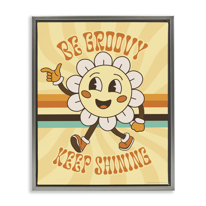 «Be Groovy Keep Shining», art mural encadré flottant par Reinders, H 31 po x l 25 po, Cadre flottant gris lustré