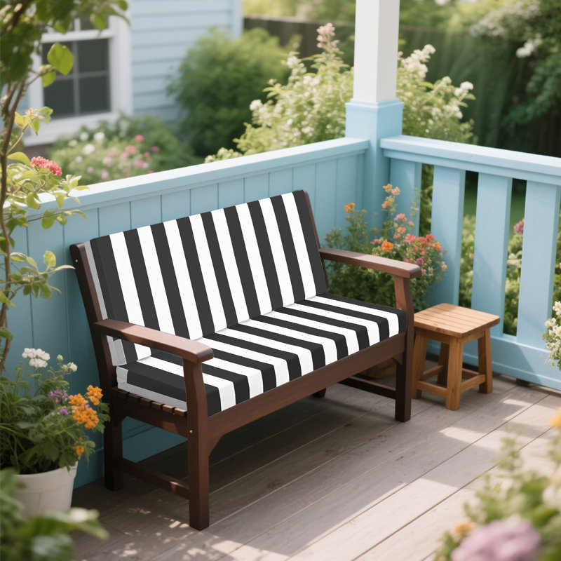 Outdoor Deep Seat Cushions For Patio Furniture, Waterproof Replacement Patio Chair Cushions, Double Seat Cushions With Black/White Stripe Design