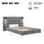 Structure de lit tapissier pour grand lit en velours avec applique murale, port USB et tête de lit large - gris