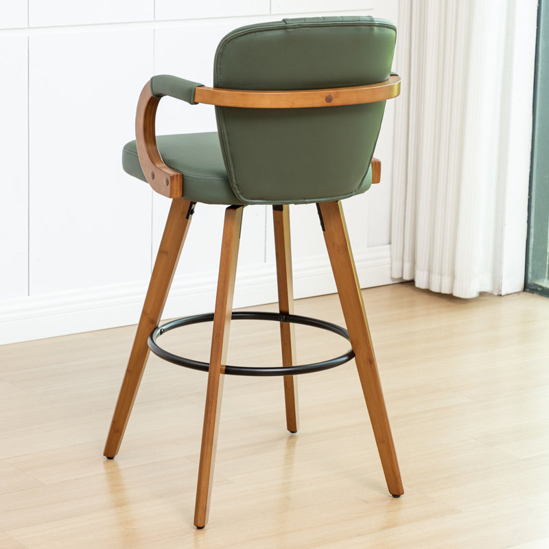 Swivel Upholstered Faux Leather Bar Stool, Green, Counter Stool (66cm Seat Height)