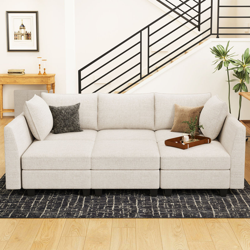 Canapé-lit modulaire convertible Aurora Chenille, H 36,2 po x l 87 po x P 59,8 po, Chenille beige