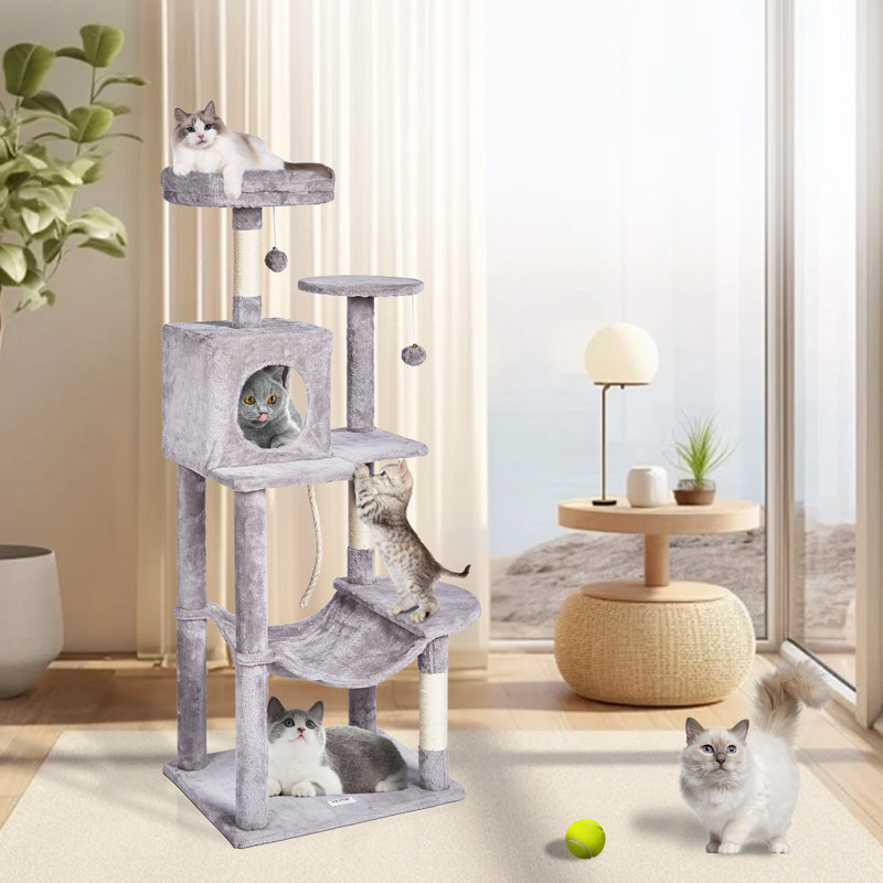 Light Grey 56.2" Cat Tree Tower with Hammock and Condo