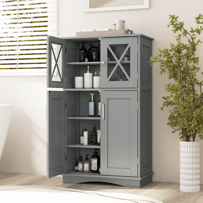 Armoire de rangement en lin Breakwater Bay avec portes et tablettes réglables, Gris