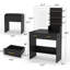 Coiffeuse moderne avec lumières DEL, miroir coulissant, 4 tiroirs, tabouret, prise de courant et tablettes ouvertes - coiffeuse de chambre à coucher avec éclairage réglable-1290266454