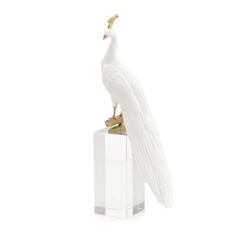 White Peacock Sculpture On Crystal Base I